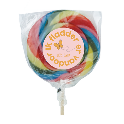 Ik fladder er vandoor - Lolly met gepersonaliseerde sticker