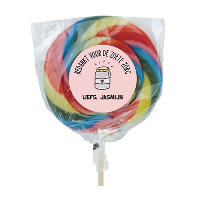 Bedankt voor de zoete zorg - Lolly met gepersonaliseerde sticker