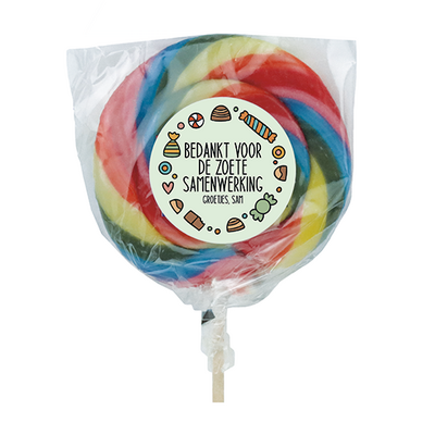 Bedankt voor de zoete samenwerking - Lolly met gepersonaliseerde sticker
