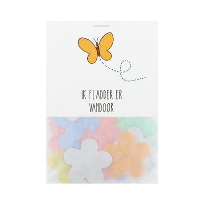 Ik fladder er vandoor - Groeiconfetti in pergamijn zakje met klapkaartje // Eef