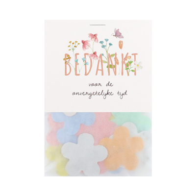 Bedankt voor de onvergetelijke tijd - Groeiconfetti in pergamijn zakje met klapkaartje // Mijksje
