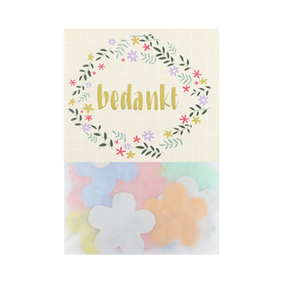 Bedankt - Groeiconfetti in pergamijn zakje met klapkaartje // Rond