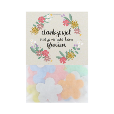 Dankjewel dat je me hebt laten groeien - Groeiconfetti in pergamijn zakje met klapkaartje // Rond