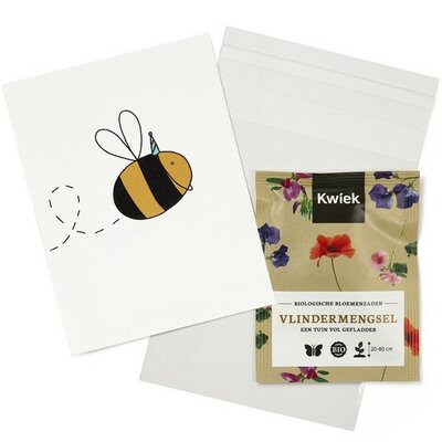 Bij met feesthoed - Traktatie zaden in bioplastic zakje