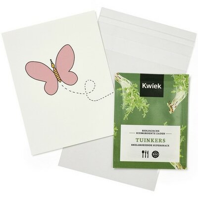 Vlinder met feesthoed - Traktatie zaden in bioplastic zakje