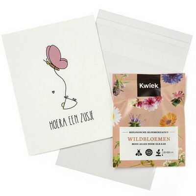Hoera een zusje - Traktatie zaden in bioplastic zakje
