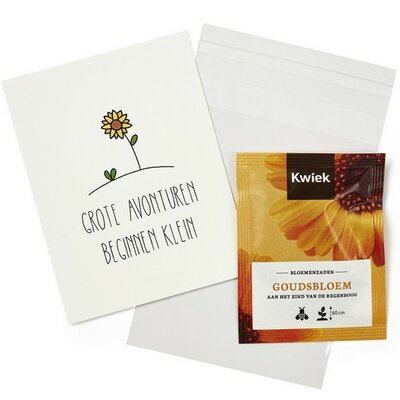 Grote avonturen beginnen klein - Traktatie zaden in bioplastic zakje