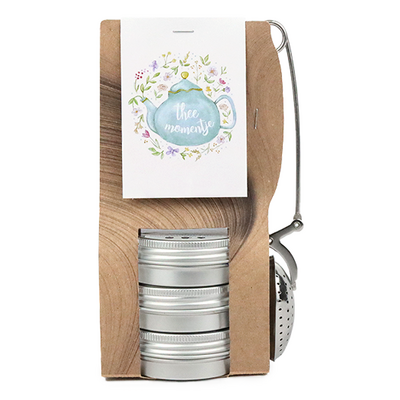 Thee momentje - Theetas met 3 blikjes en thee-ei knijper // Mijksje