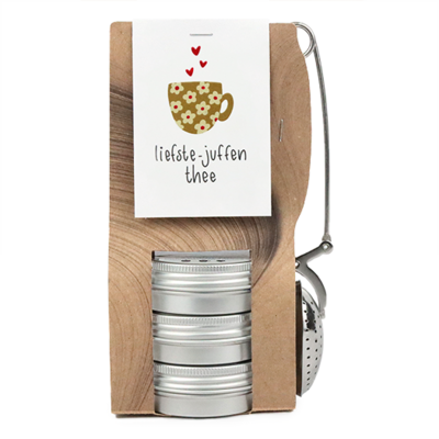 De liefste juffenthee - Theetas met 3 blikjes en thee-ei knijper // Maartje