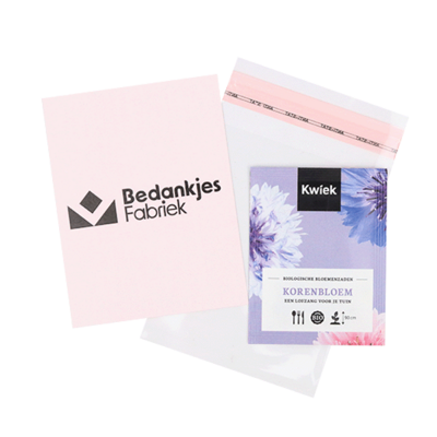 Zaden met kaartje in bioplastic zakje met eigen ontwerp